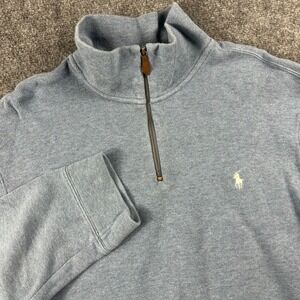 Polo Ralph Lauren Quarter Zip Men XXL Blue Excellent Cotton Ribbed Pullover
